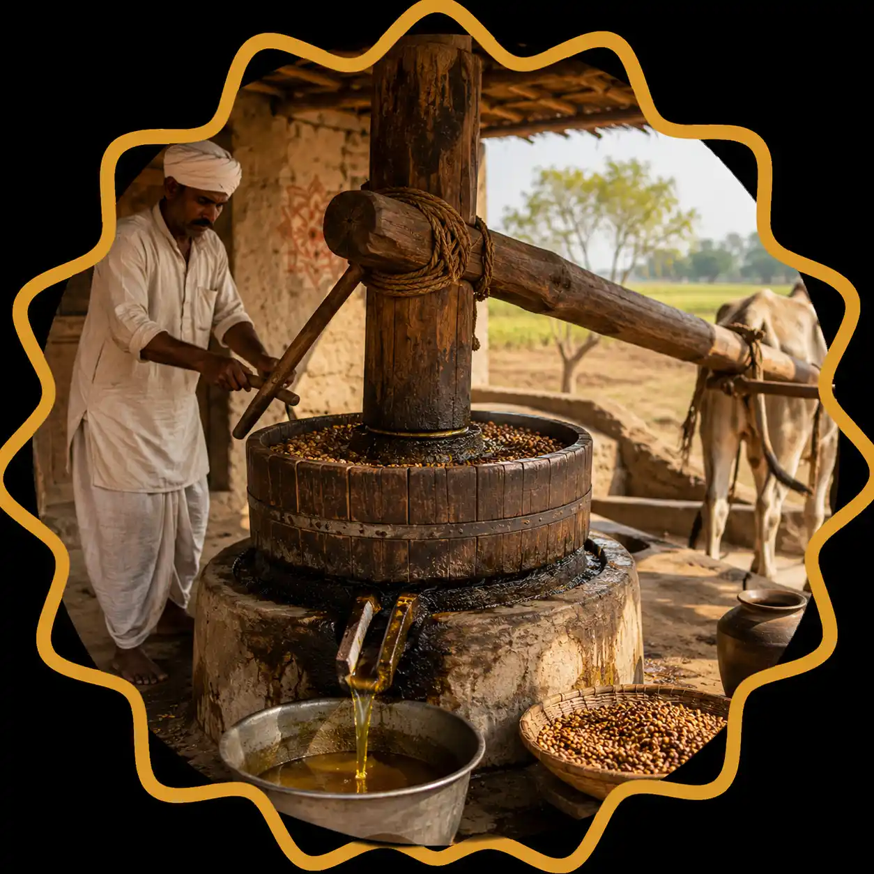 Traditional Wooden Ghani Extraction